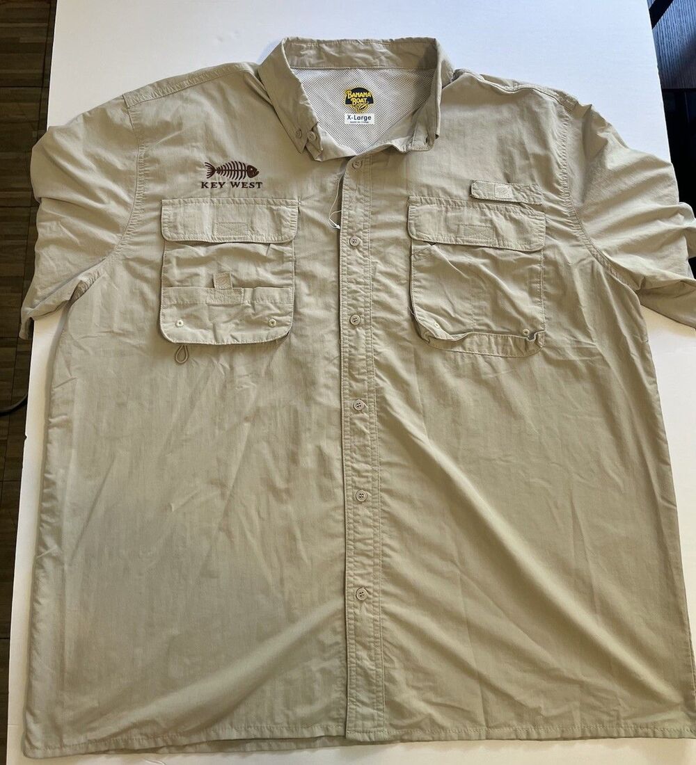 Banana Boat Men's Button-Up Shirt /Beige/Short Sleeve/X-Large